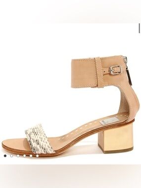 Dolce Vita Foxie Natural Snakeskin Learher Ankle-Strap Block Heel Sandal